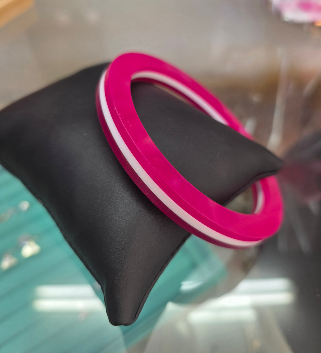 M and D Jewellery Bangle - XXL 76mm Hot Pink/White