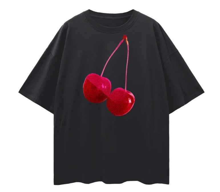 Cherry Pop Tee - Relaxed to Oversized - Black Size M