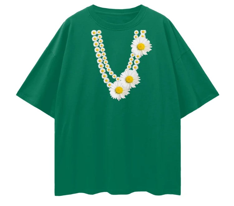 Daisy Chain Tee - Relaxed to Oversized - Green Size XXL
