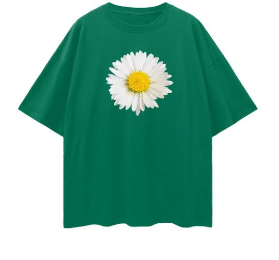 Daisy Tee - Relaxed to Oversized - Green Size M