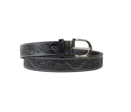 Embellished Black Leather Belt - Size 34"