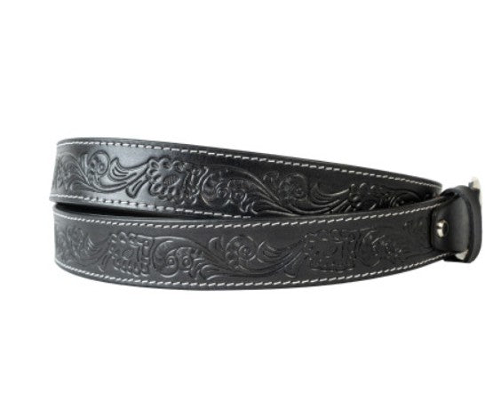 Embellished Black Leather Belt - Size 32"