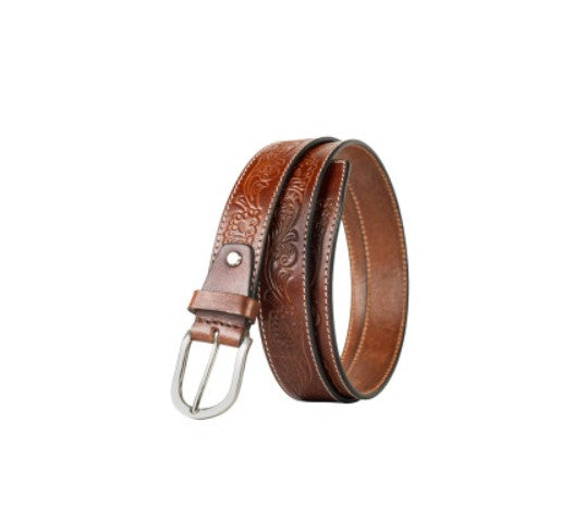Embellished Brown Leather Belt - Size 34"